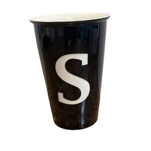 Black Ceramic Tumbler Cup with White Letter S Monogram‎